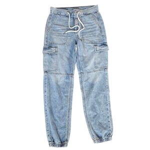 American Eagle High Rise Joggers Cargo Pockets Jeans Denim Size 6 X-Long Womens